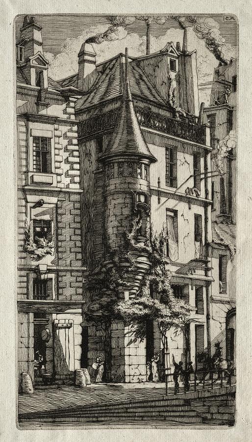 Etchings of Paris House with a Turret, Weavers Street 1852 Charles Meryon Painting by MotionAge Designs