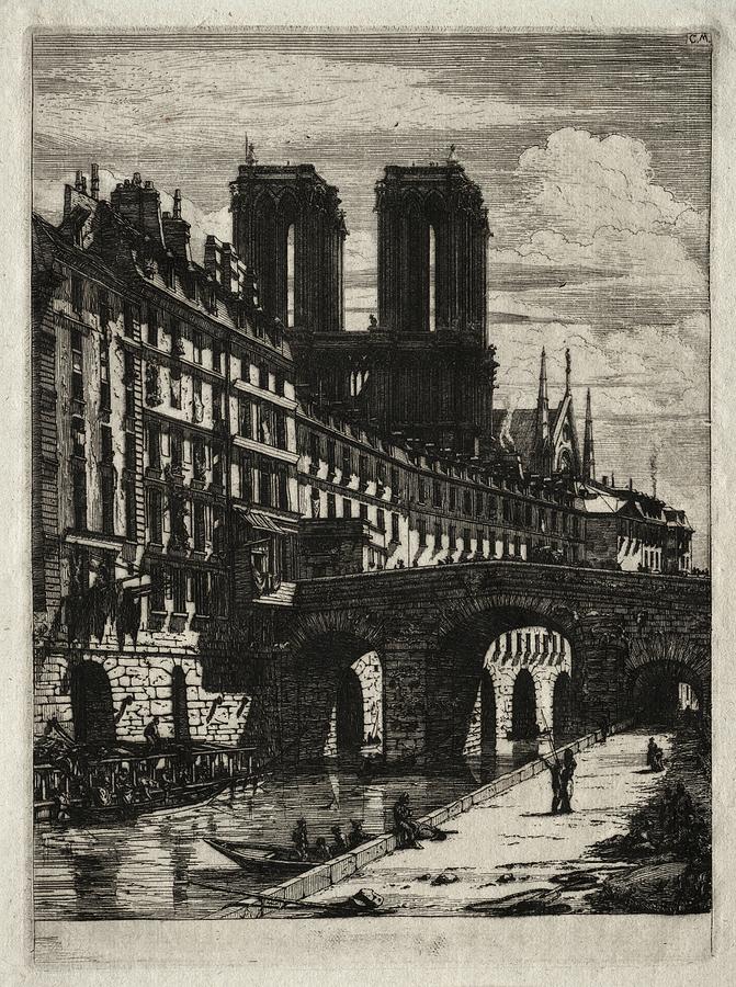 Etchings of Paris Le Petit Pont 1850 Charles Meryon Painting by MotionAge Designs