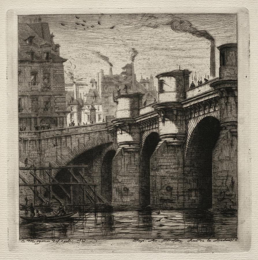 Etchings of Paris The New Bridge 1853 Charles Meryon Painting by MotionAge Designs