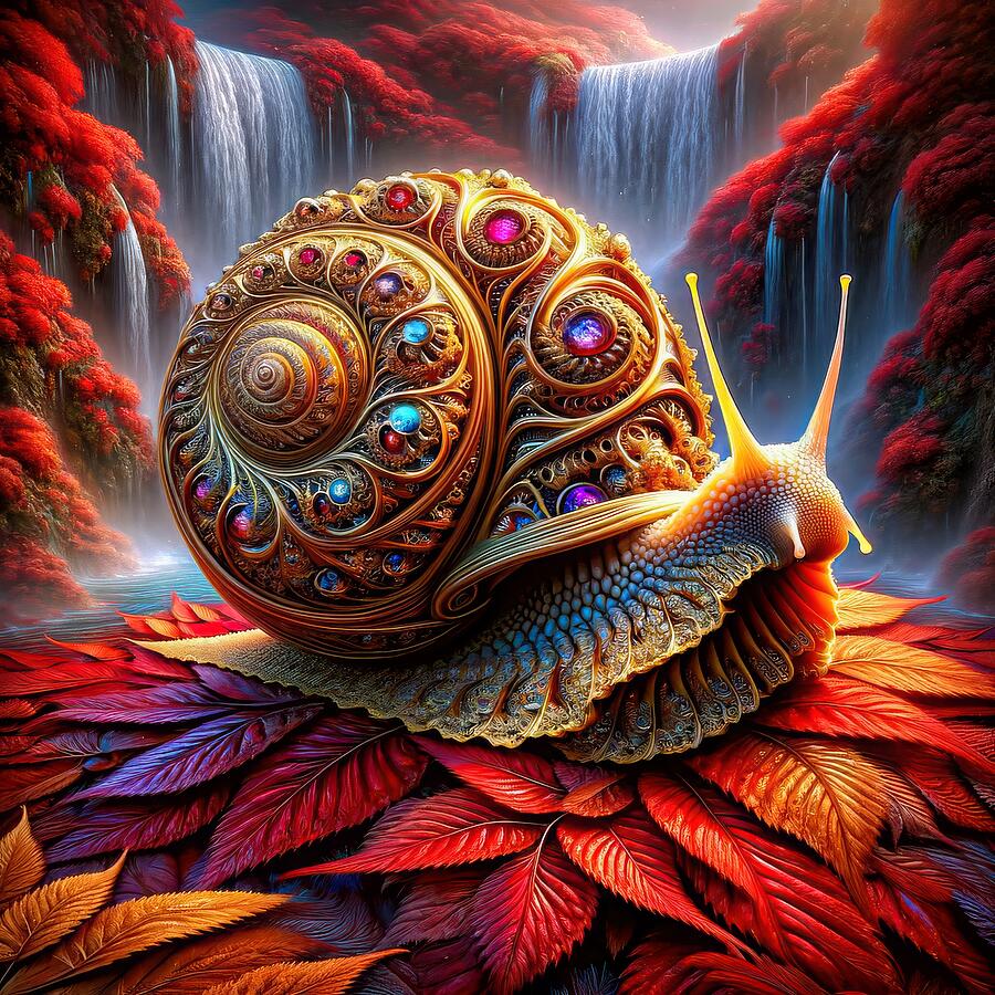 Eternal Wanderer - The Gilded Snails Odyssey Digital Art by Bill And Linda Tiepelman