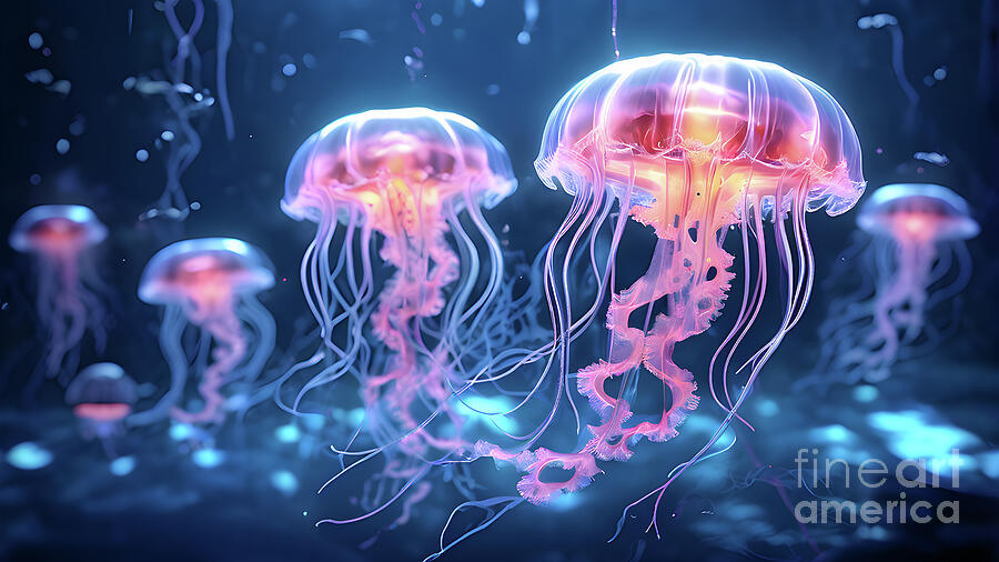 Nature Digital Art - Ethereal dance of jellyfish by Sen Tinel