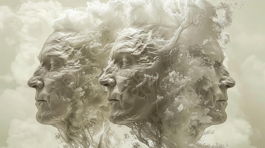 Ethereal Elderly Visages Merged with Nature - AI generated digital art Digital Art by Chris Anson