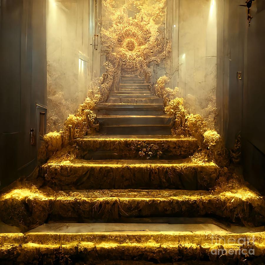 Ethereal Golden Stairway To Heaven V2 Digital Art By Christopher ...