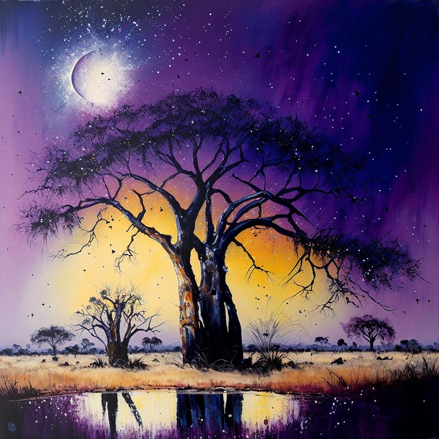 Sunset Digital Art - Dusk in the Land of the Baobab Trees by Kamdon Simmons