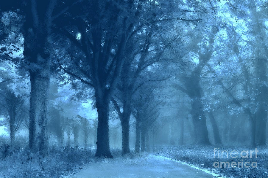 Ethereal Surreal Blue Dreamy Woodlands Trees Nature Wall Art Home Decor 