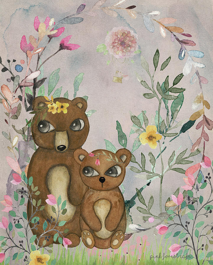 Flower Digital Art - Ethereal Woodland Bear Pair by Pink Forest Cafe