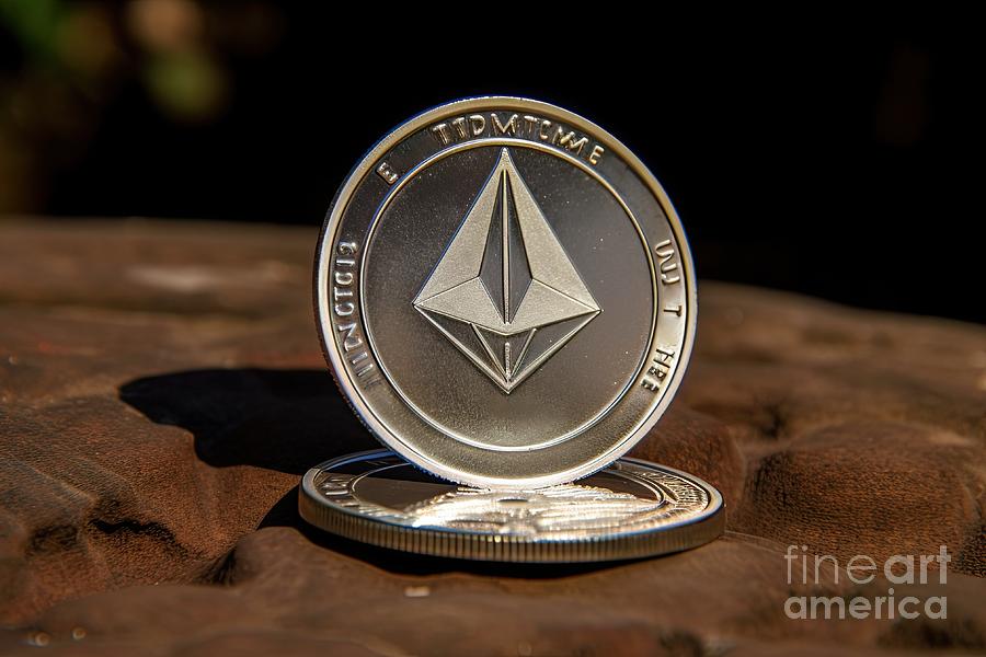 Ethereum coin on black background Digital Art by Benny Marty