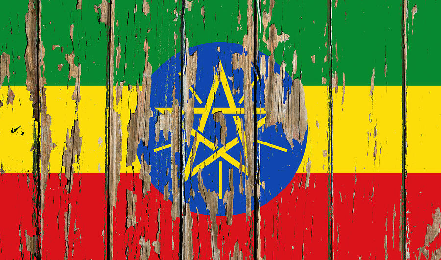 Ethiopia Flag Peeling Paint Distressed Barnwood Mixed Media