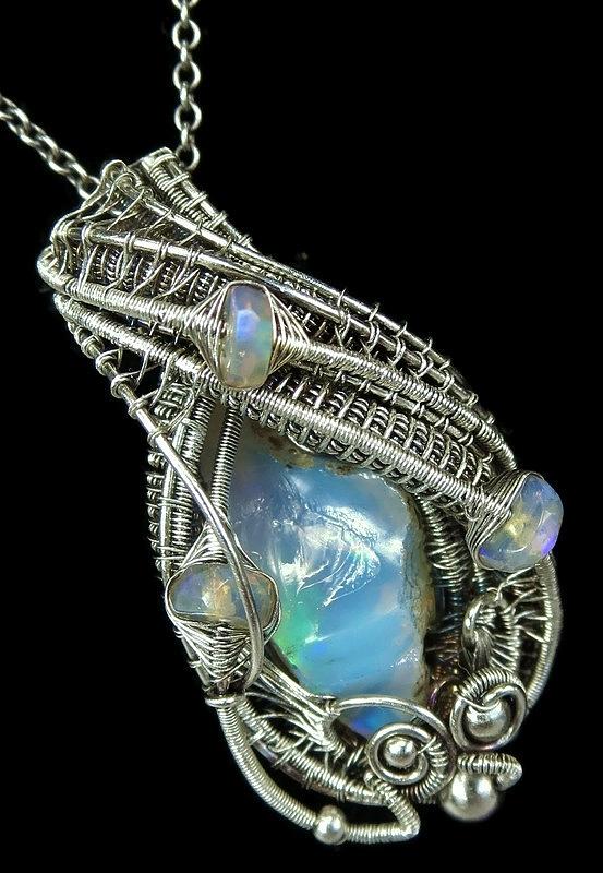 Ethiopian Desert Opal Pendant Wire-Wrapped in Sterling Silver Jewelry ...