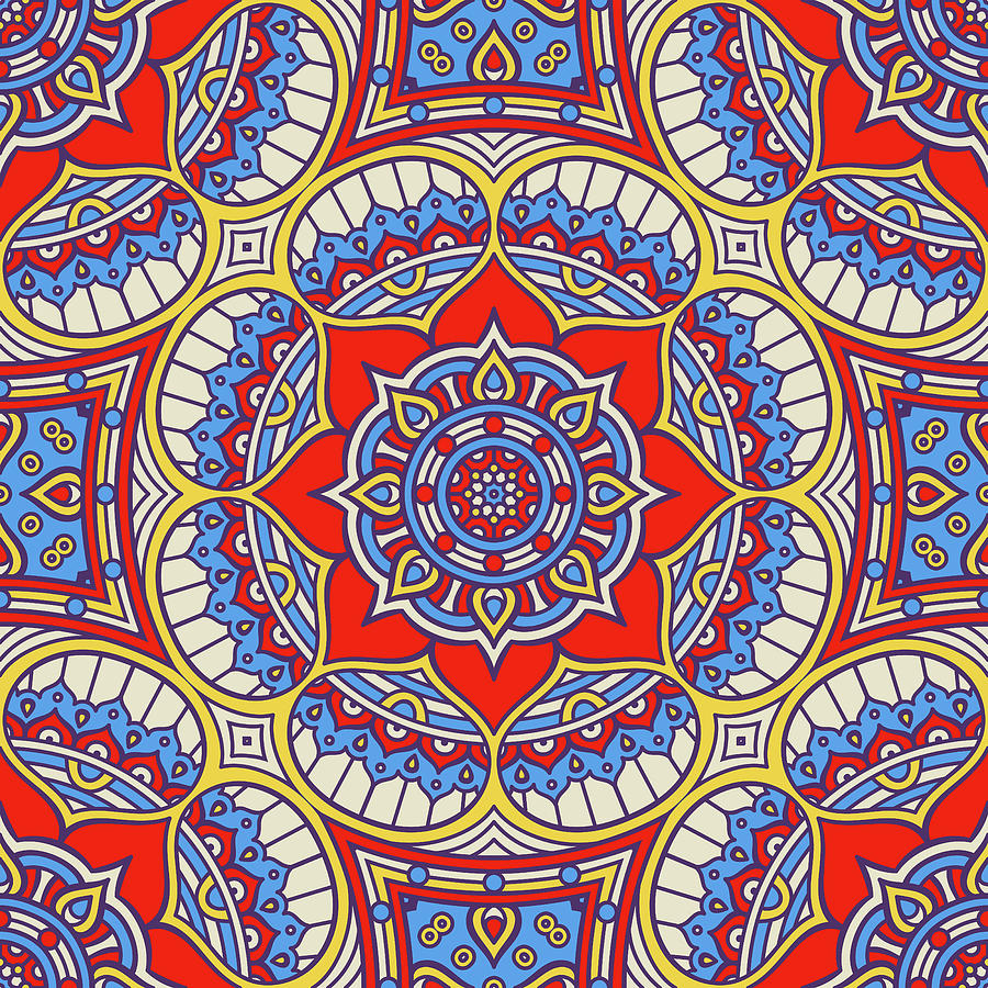 Ethnic Floral Seamless Pattern Drawing