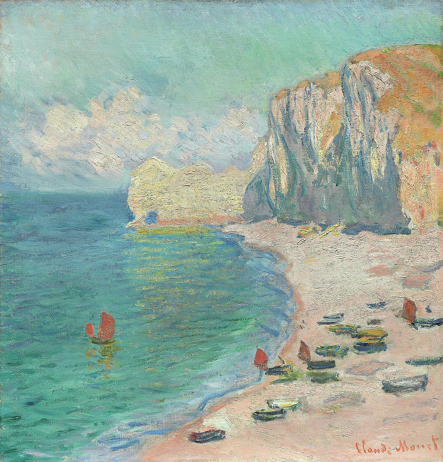 Etretat The Beach and the Falaise dAmont. Claude Monet, French, 1840-1926. Painting by Claude Monet