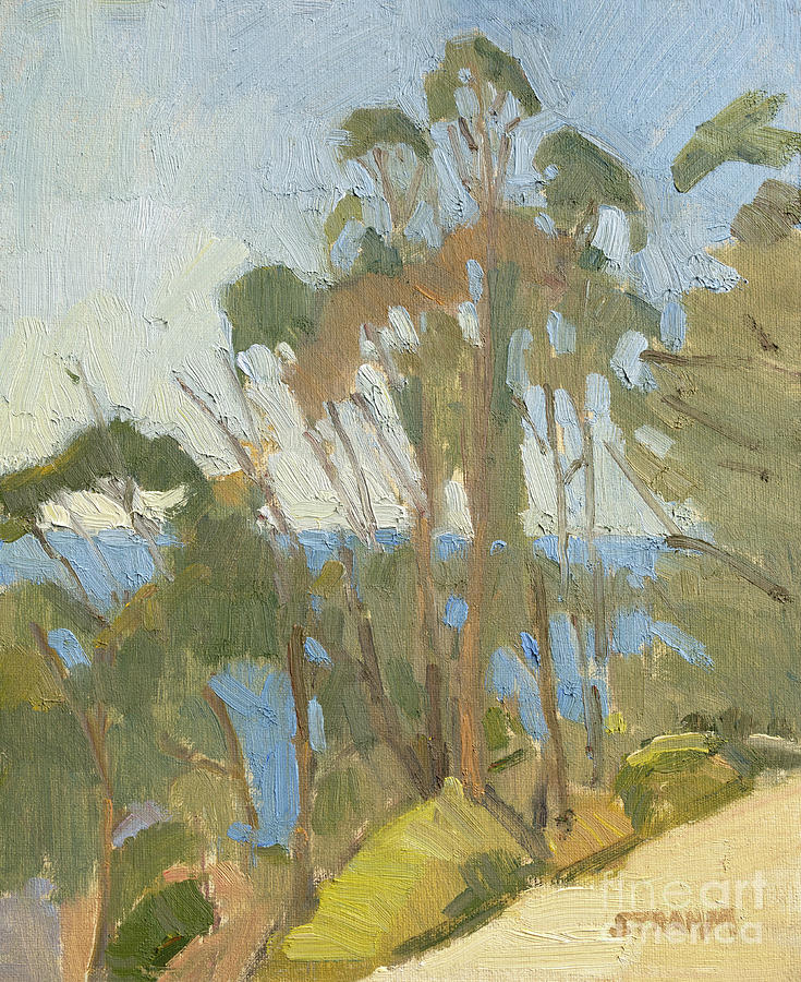 Eucalyptus Above the Pacific - La Jolla, San Diego, California Painting by Paul Strahm