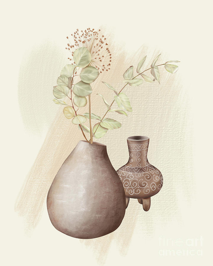 Eucalyptus and Pottery Boho Style Digital Art by J Marielle