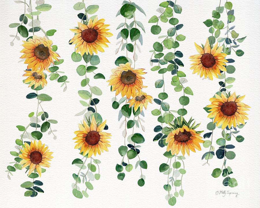 Eucalyptus and Sunflowers Garland  Painting by Melly Terpening