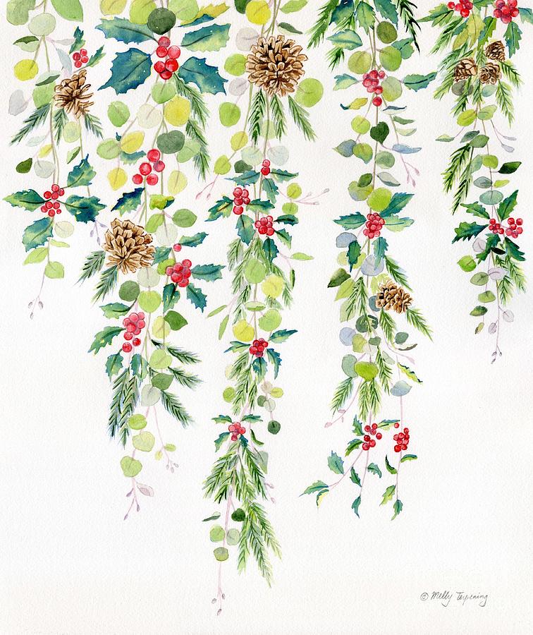 Eucalyptus Pine and Holly Garland Painting by Melly Terpening