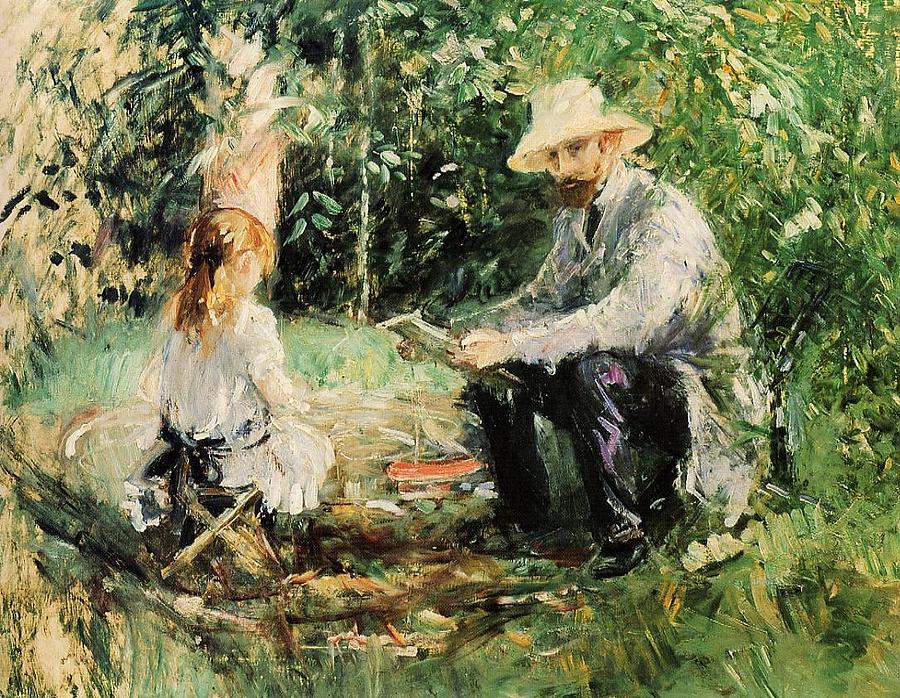 Eugene Manet and His Daughter in the Garden Painting by MotionAge Designs