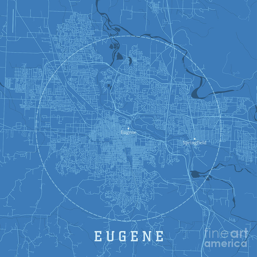 Eugene Digital Art - Eugene OR City Vector Road Map Blue Text by Frank Ramspott