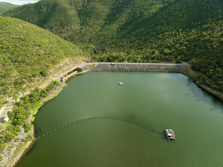 Eungella Dam Wall With Foreground Pumping Station, Australia Photograph 