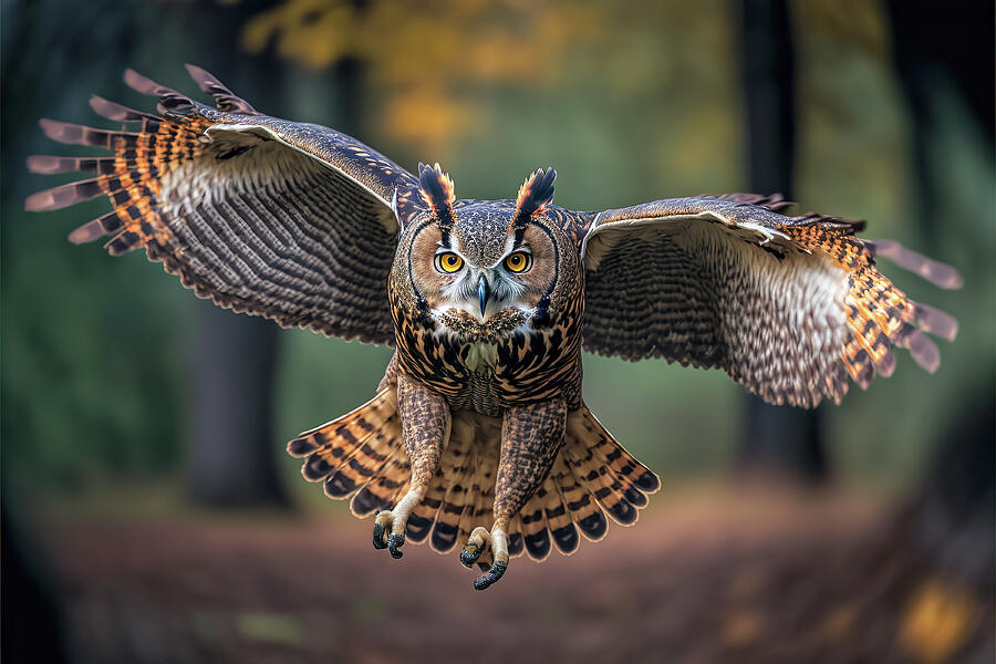 Eurasian Eagle Owl in Flight Photograph by Jim Vallee