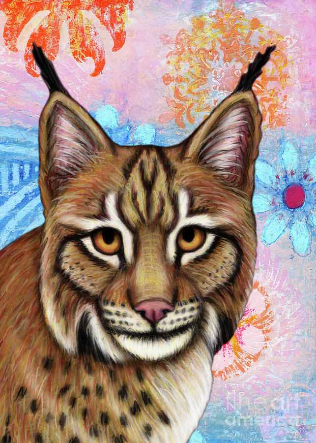 Eurasian Lynx Floral Abstract Painting by Amy E Fraser