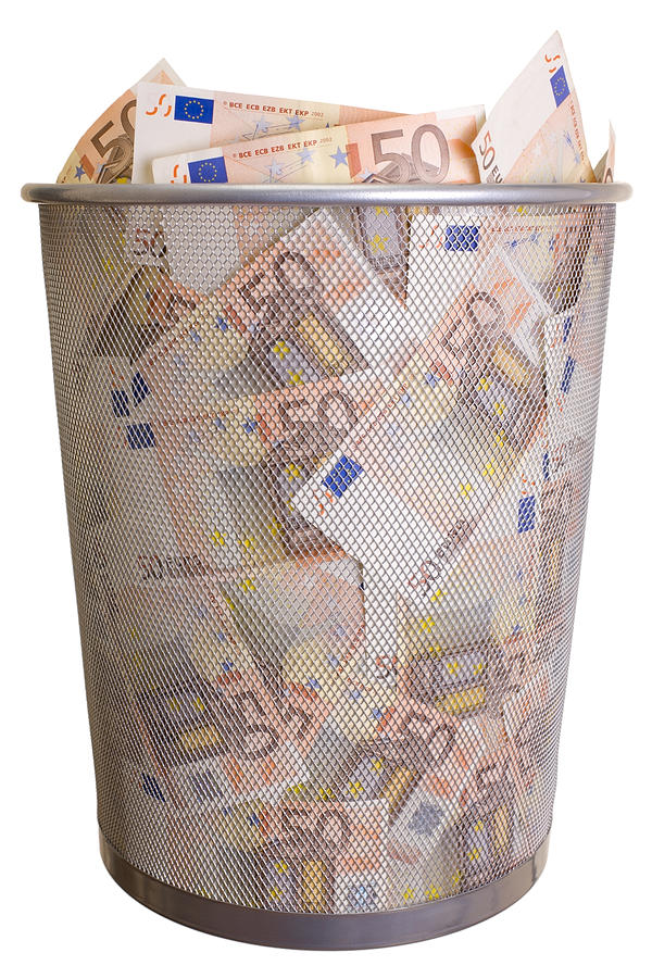 Euro € trash bin - EU euro economy trashcan concept Photograph by Bunhill