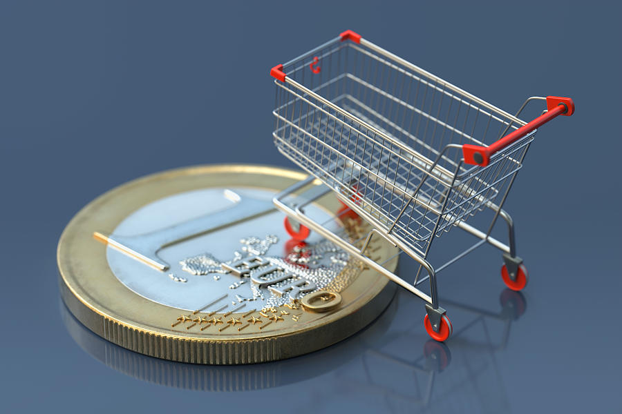 Euro coin with shopping cart Drawing by Dieter Spannknebel