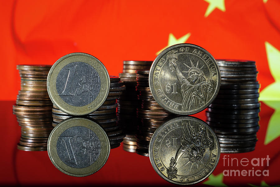Euro Dollar Exchange Rate Parity China Chinese Flag Background Macro Photograph by Pablo Avanzini