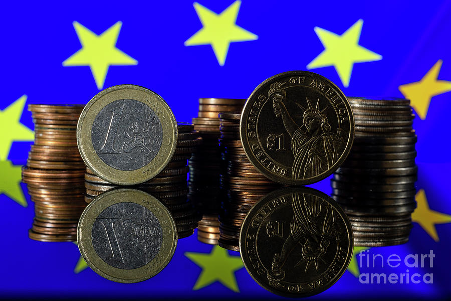 Euro Dollar Exchange Rate Parity Europe European Flag Background Macro Photograph by Pablo Avanzini