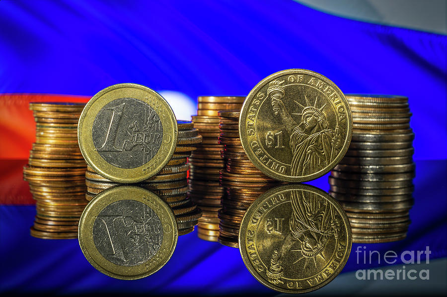 Euro Dollar Exchange Rate Parity Russia Russian Flag Background Macro Photograph by Pablo Avanzini