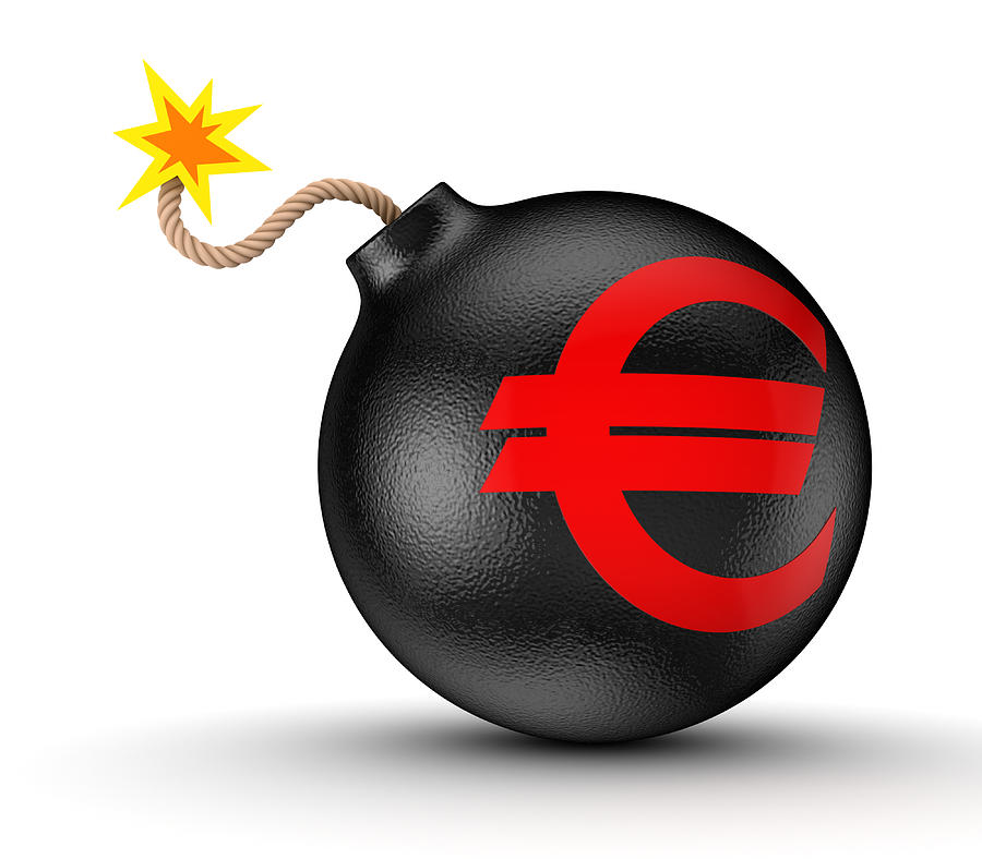 Euro sign on a black bomb. Photograph by Fruttipics