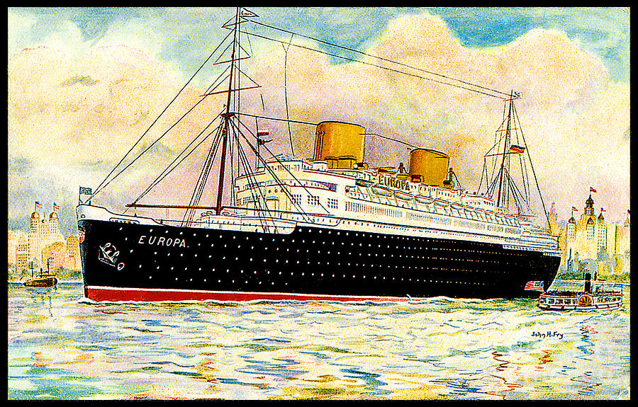 Europa Cruise Ship 1930 Postcard Painting by John H Fry