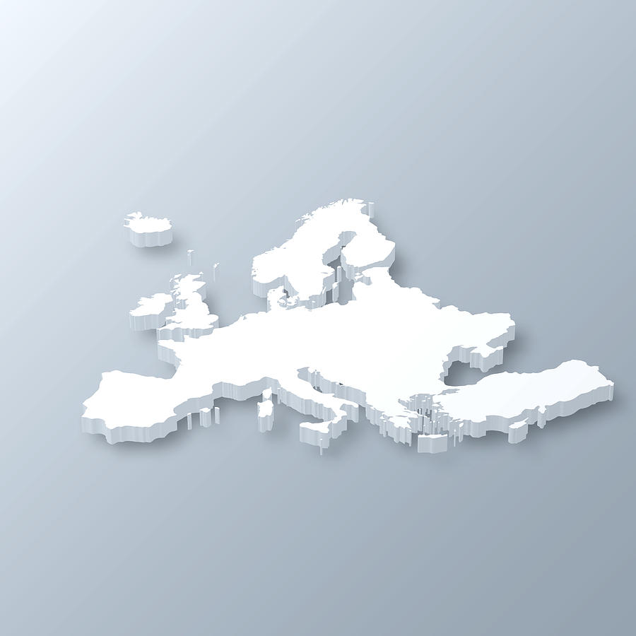 Europe 3D Map on gray background Drawing by Bgblue
