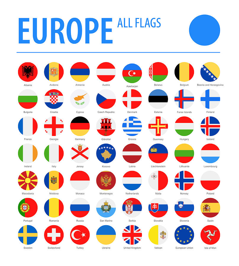 Europe All Flags - Vector Round Flat Icons Drawing by Pop_jop