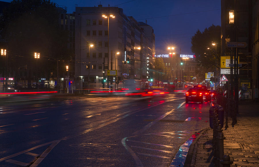 Europe, Germany, Frankfurt, View Of Cars And Traffic At Dawn Photograph by Kypros