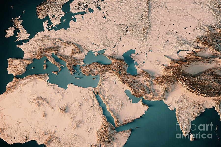 Mediterranean Sea 3D Render Topographic Map Color Digital Art by Frank  Ramspott - Fine Art America