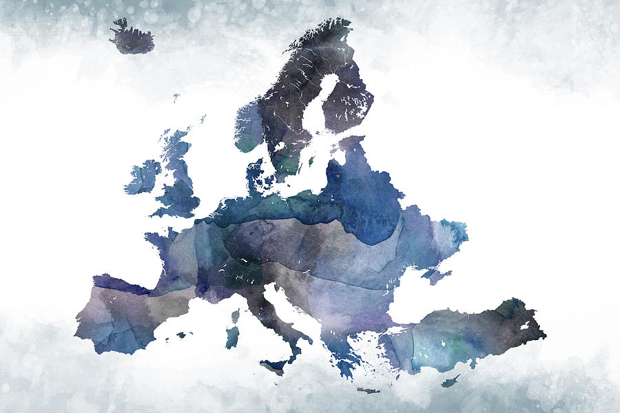 Europe Map Bluish Digital Art By Chara - Fine Art America