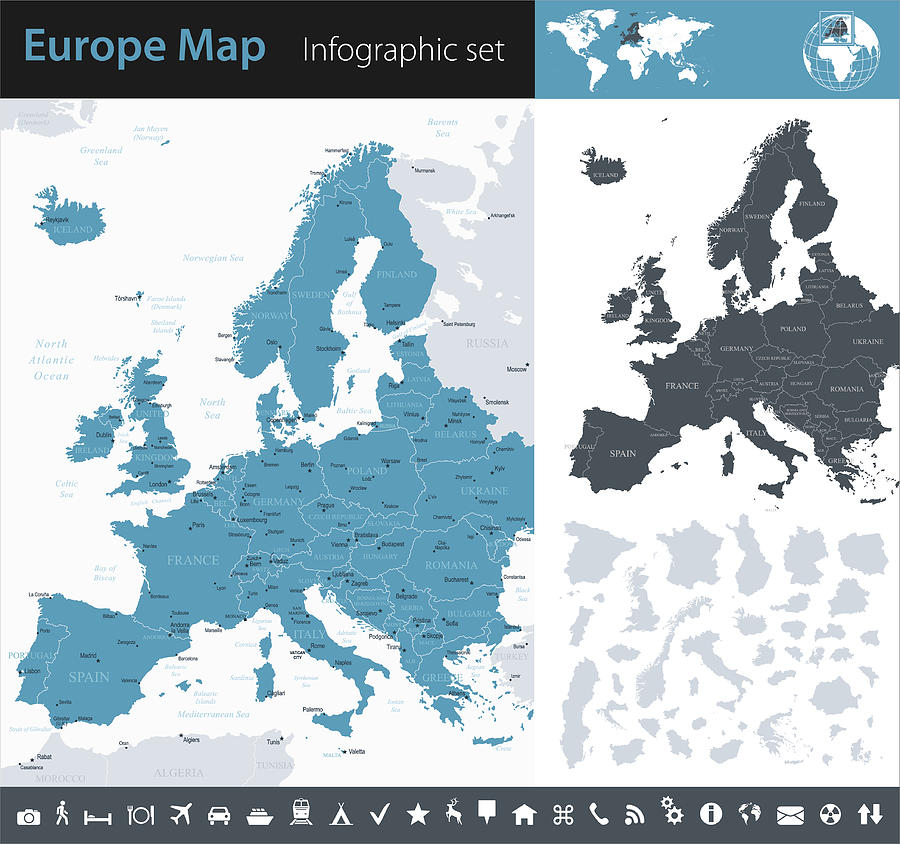 Europe map - infographic set Drawing by Pop_jop