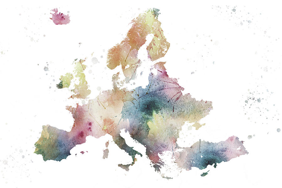 Europe Map Nature Watercolor Digital Art by Chara | Pixels