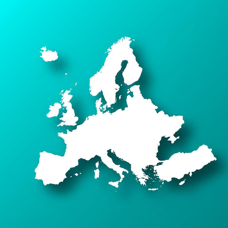 Europe map on Blue Green background with shadow Drawing by Bgblue