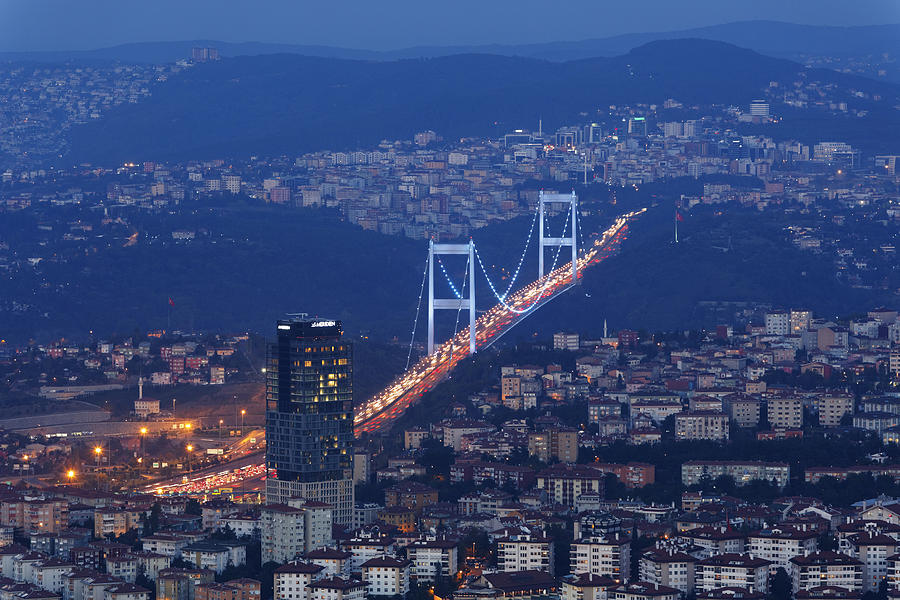 Europe, Turkey, Istanbul, View of financial district with Fatih Sultan Mehmet Bridge Photograph by Westend61