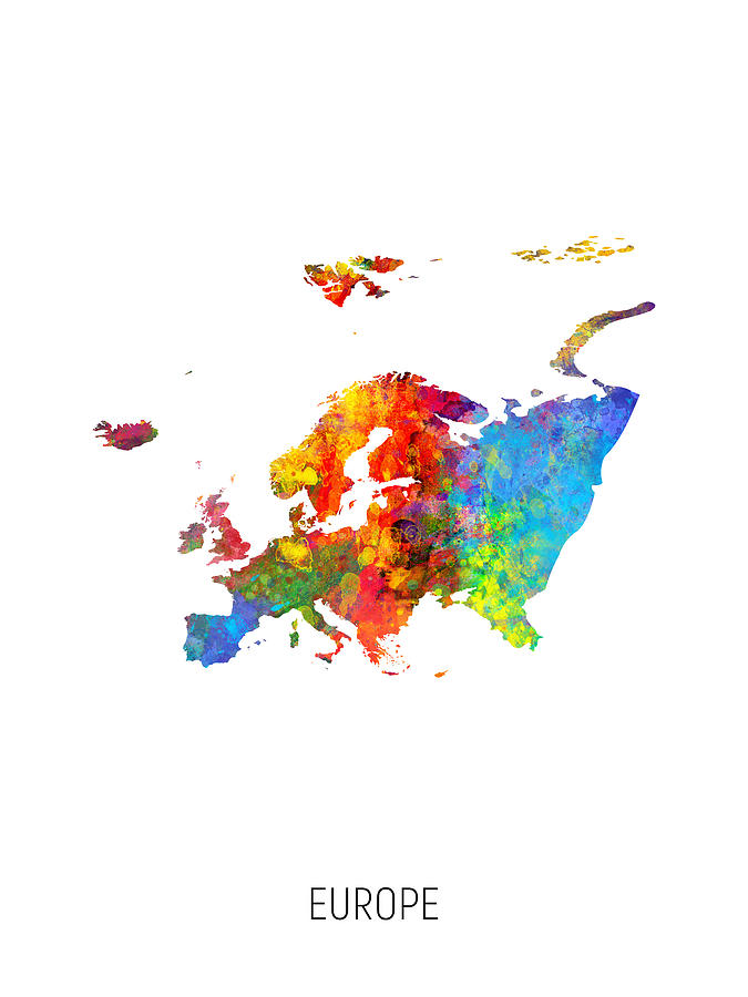 Europe Watercolor Map Digital Art by Michael Tompsett