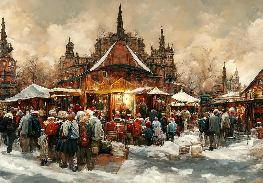 European Christmas Village Digital Art by Wes and Dotty Weber