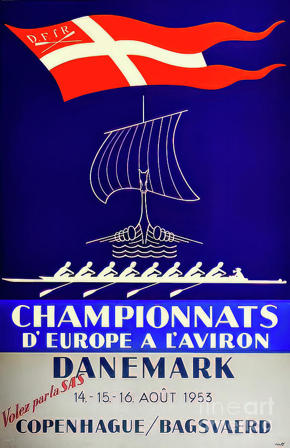 European Rowing Championship Poster Denmark 1953 Drawing by M G Whittingham