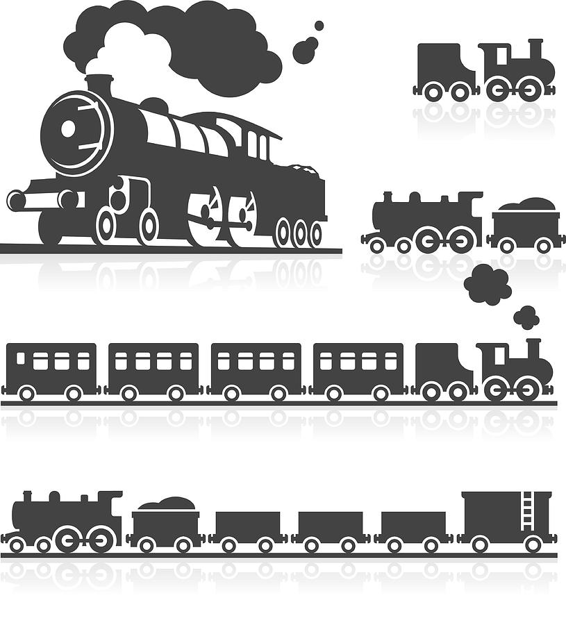 European Steam Train Icon Set Drawing by youngID