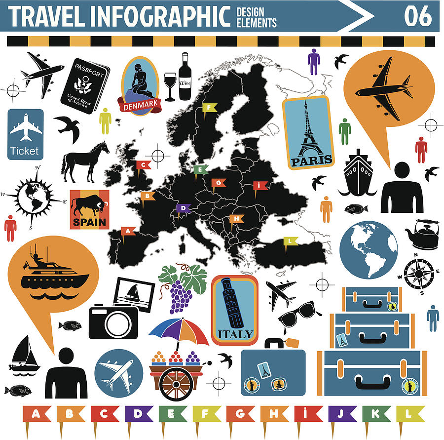 European travel infographic design elements Drawing by Kathykonkle