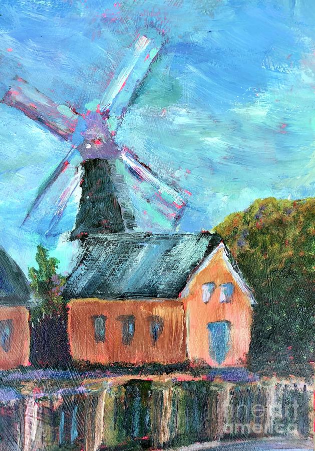 European Windmill Painting by M West