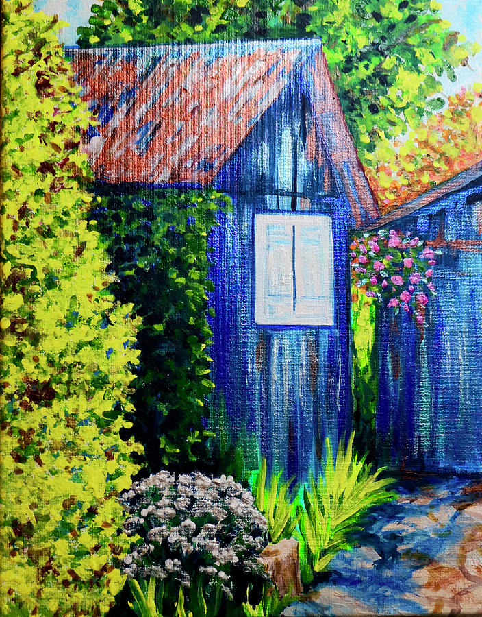 Eva and Tims garden shed  Painting by Nedra Russ