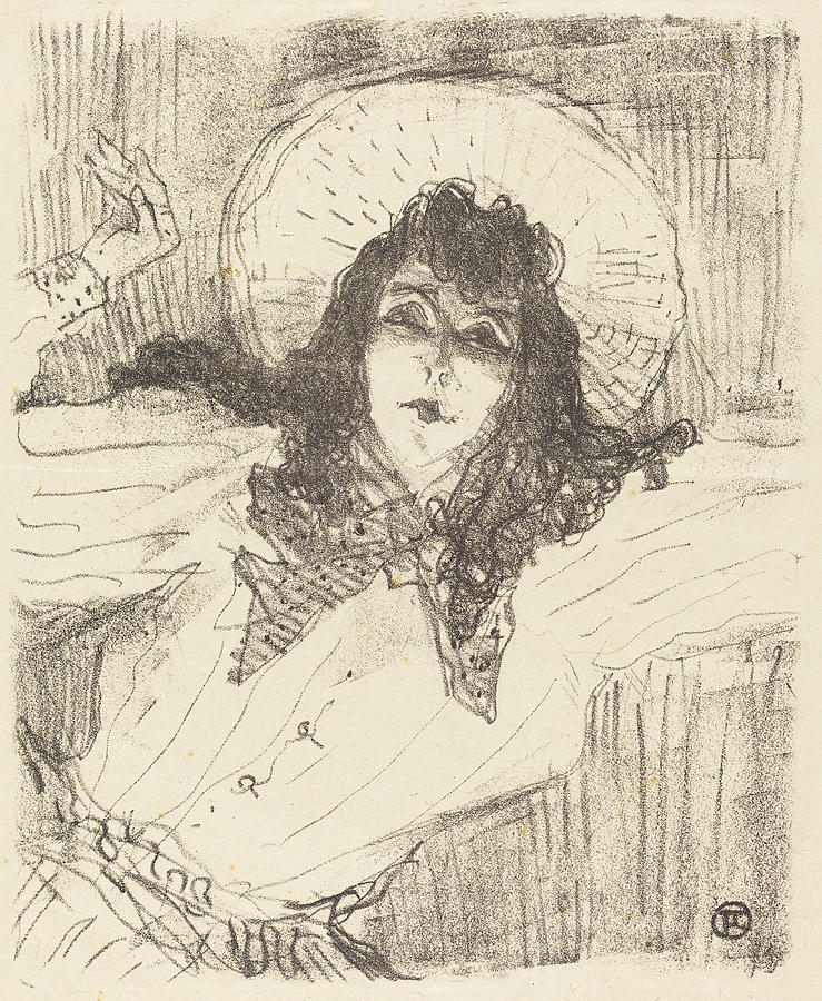 Eva Lavalliere. Dated 1896. Medium lithograph in black. Painting by Henri de Toulouse-Lautrec