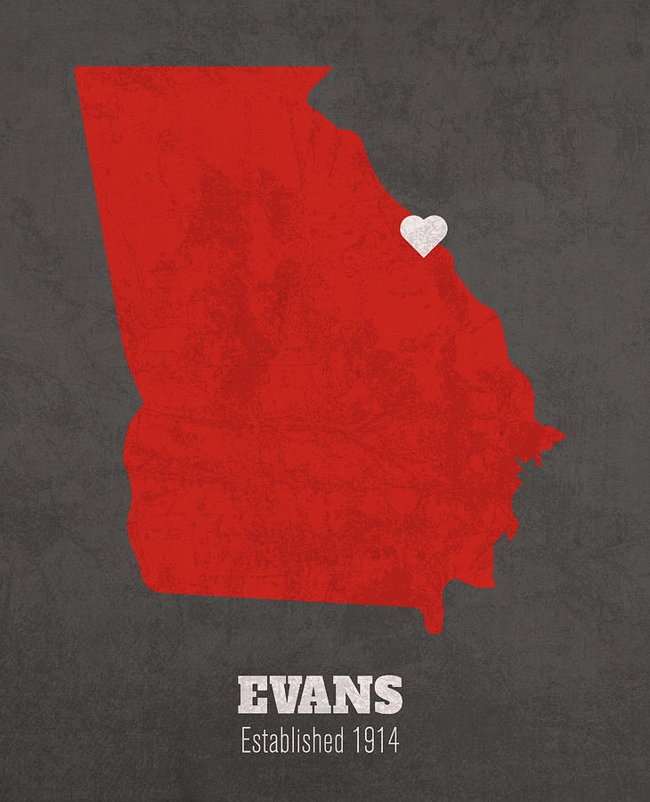 Evans Georgia City Map Founded 1914 University of Georgia Color Palette 