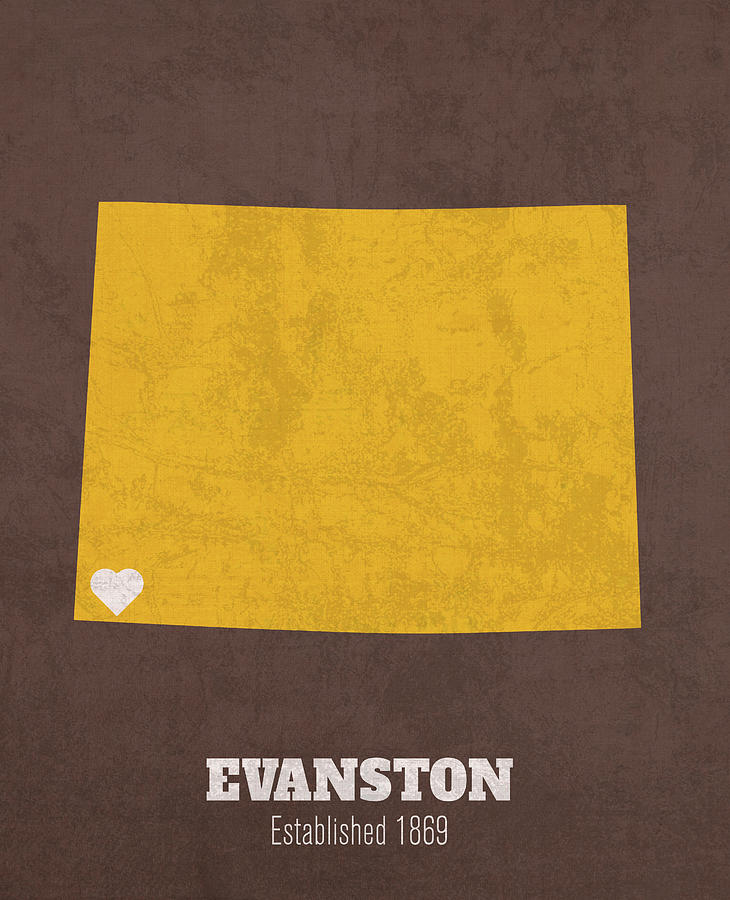 Evanston Wyoming City Map Founded 1869 University of Wyoming Color ...